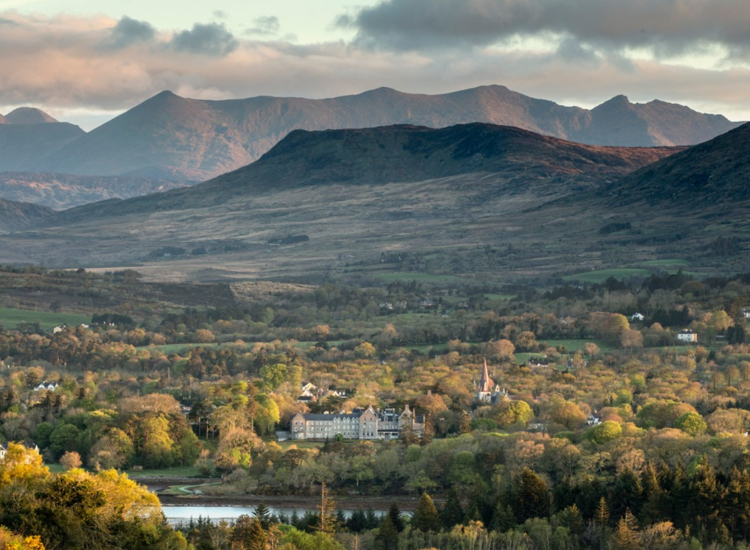 Park Hotel Kenmare, a five-star luxury retreat nestled in the Kerry landscape with scenic mountain views.